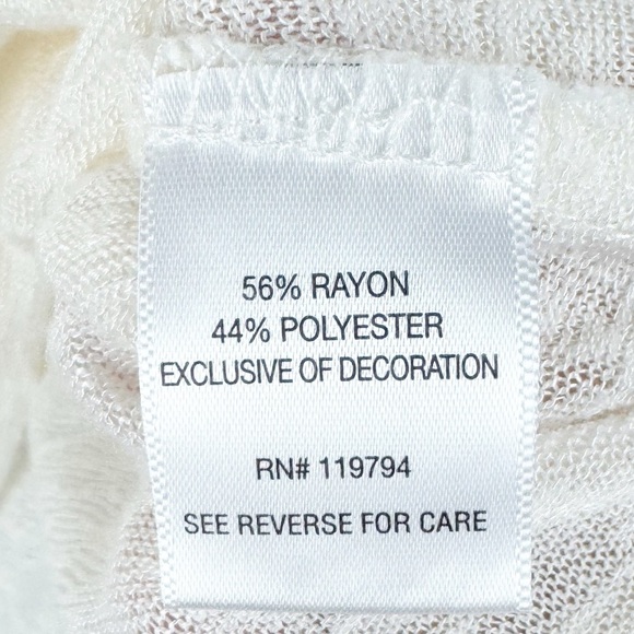 One World Cream Western Crochet Fringe V Neck Burnout Short Sleeve High Lo Top - Picture 8 of 10